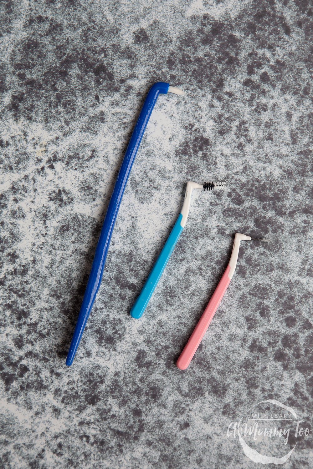 3 different interdental mini toothbrushes