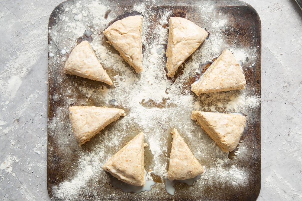 Scones brushed with milk before baking