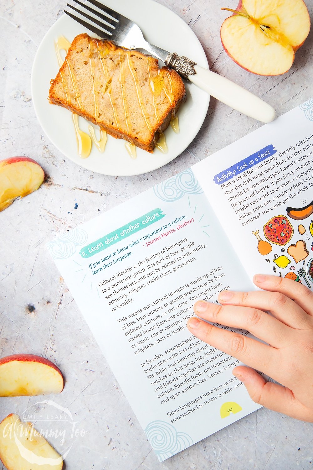 Reading Create Your Own Happy with a slice of apple, cinnamon and honey cake