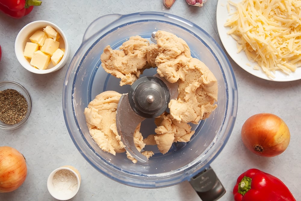 Preparing the lasagne pie pastry mix in a food processor