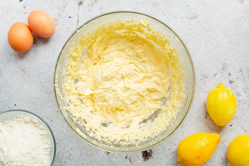 Mixing the cake mix for this lemon drizzle cake