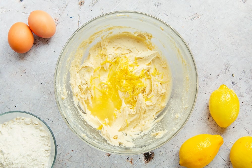 Lemon zest is added to the cake mix
