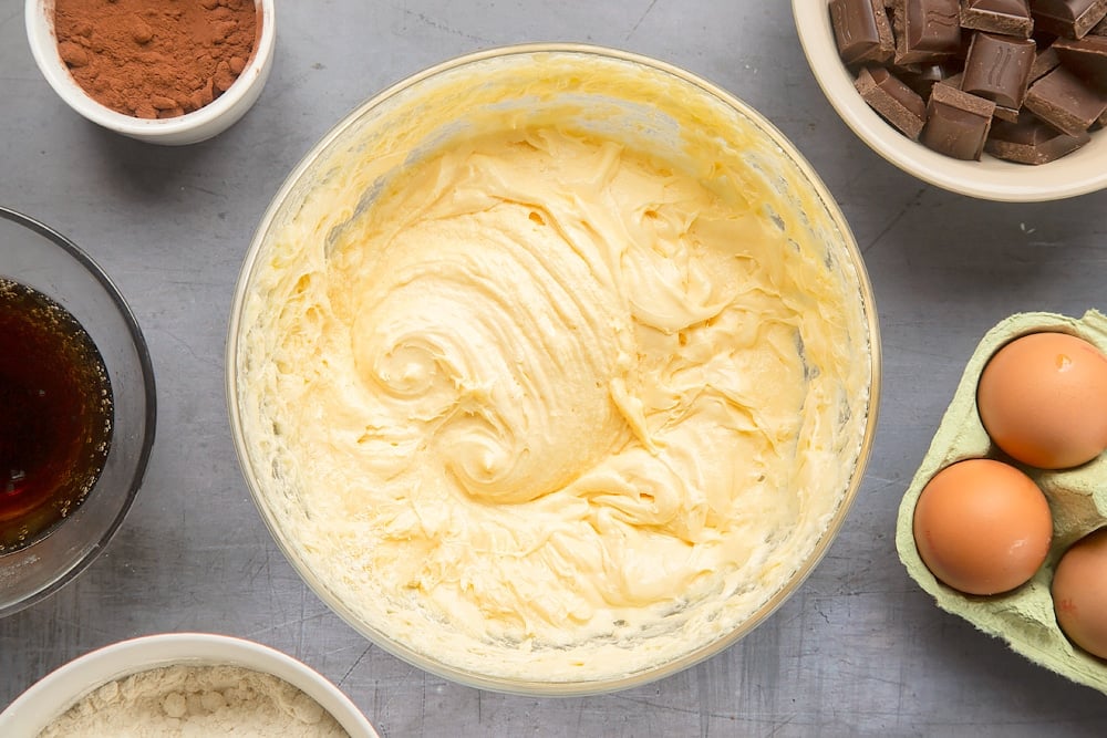 Cake mix in a mixing bowl