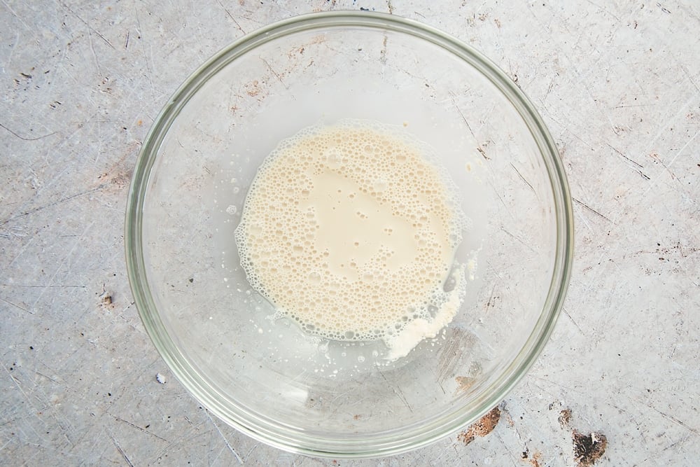 yeast with 4 tbsp water in a clear bowl.