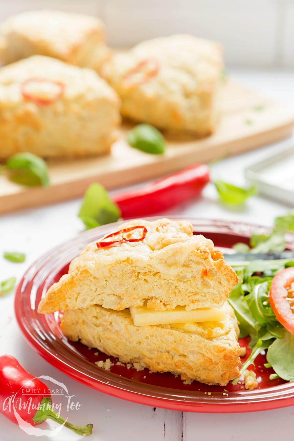 Chilli cheese savoury scones served with a side salad