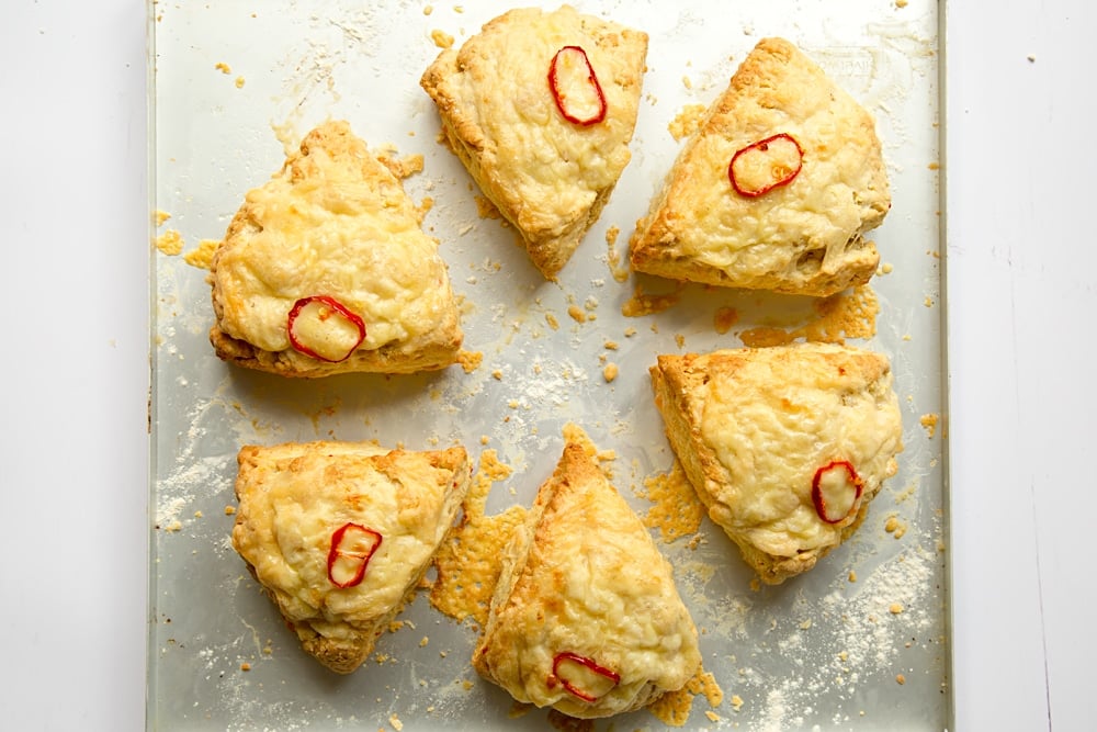 Baked chilli cheese savoury scones until golden brown