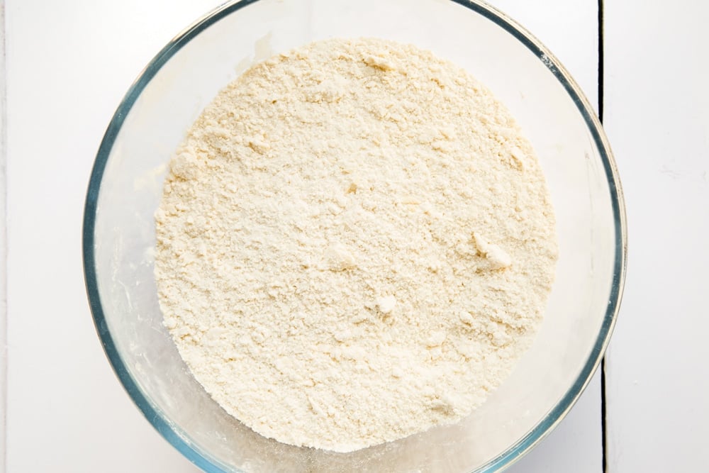 Flour, bicarbonate of soda and butter mixed together in a bowl