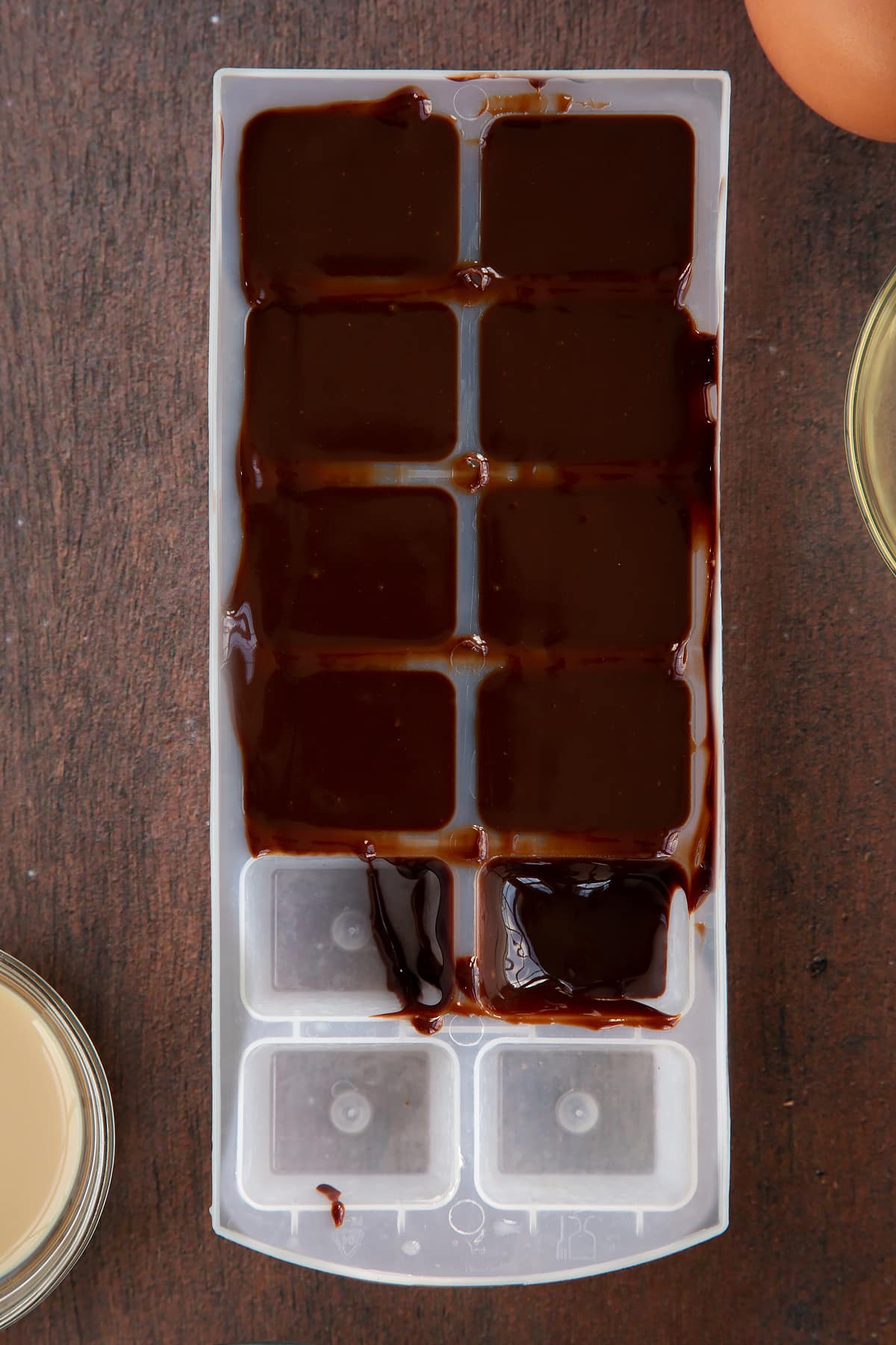melted chocolate, cream and Baileys in an ice cube tray.