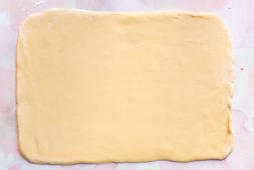 Overhead shot of rolled out cookie dough