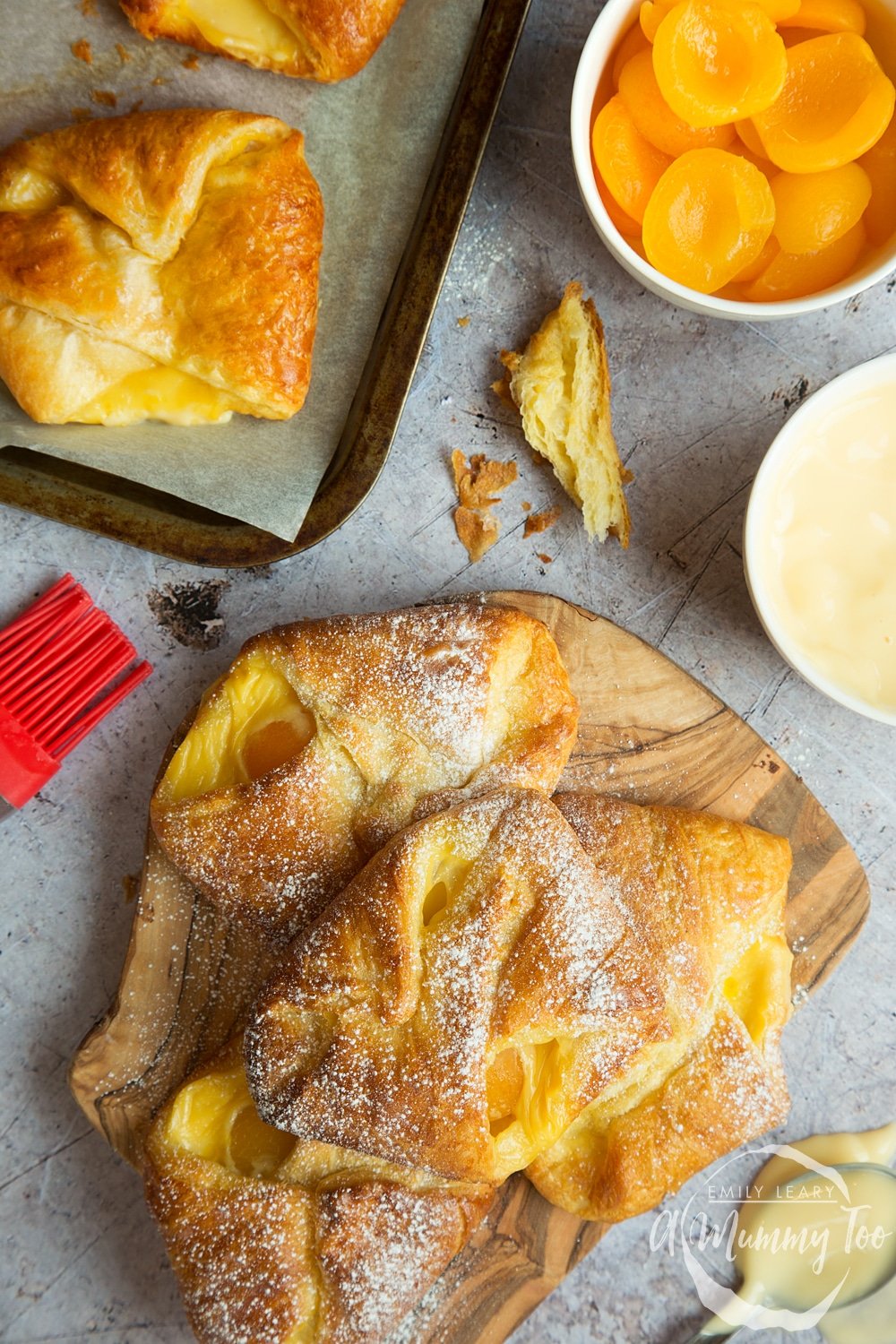 Close up of apricot pastries ready to eat