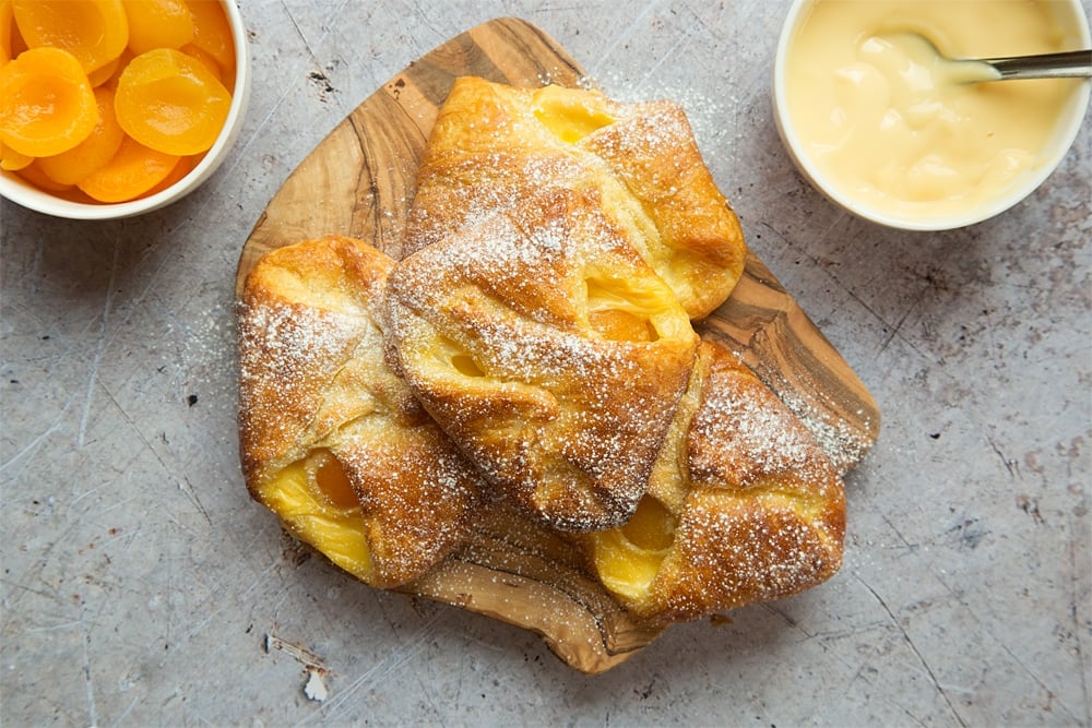 Apricot pastries sprinkled with powdered sugar