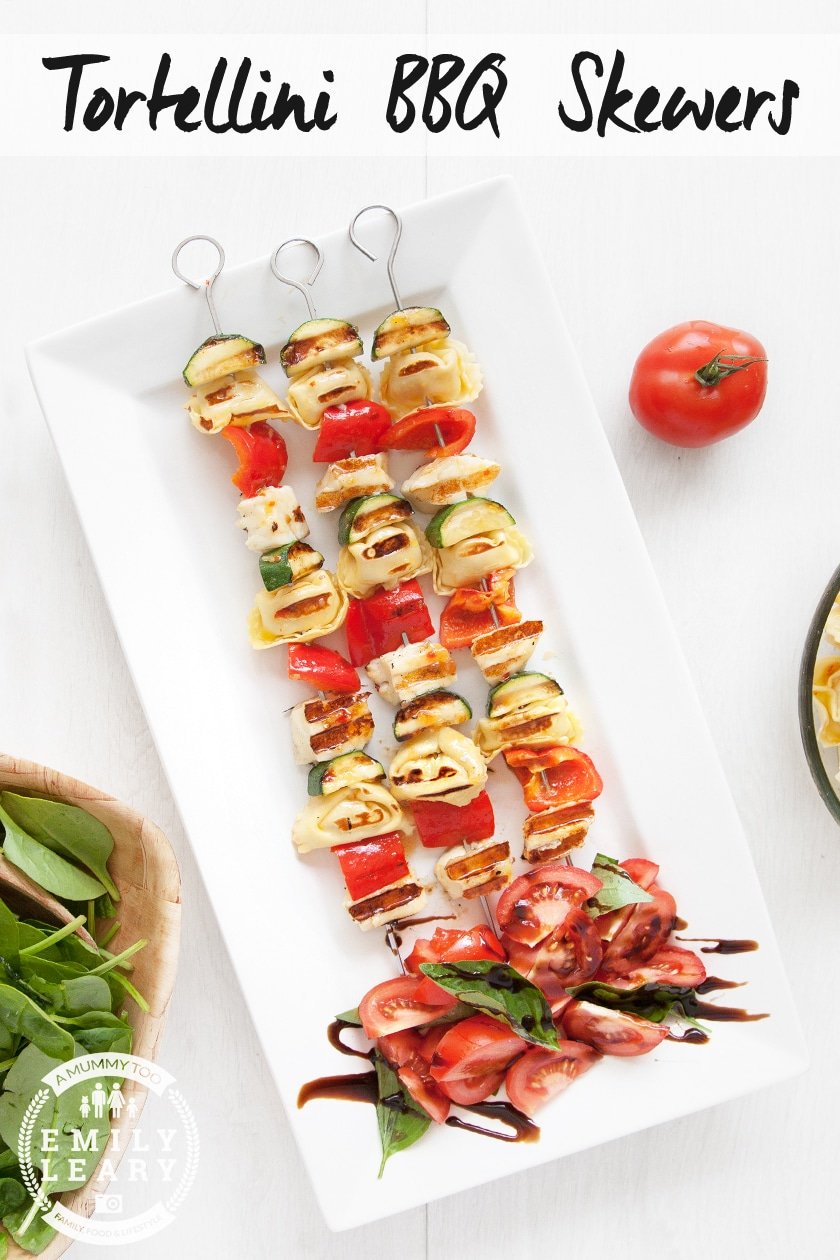 Sweet chilli tortellini skewers, with halloumi, courgette and peppers. Cook them on the barbecue. YUM!