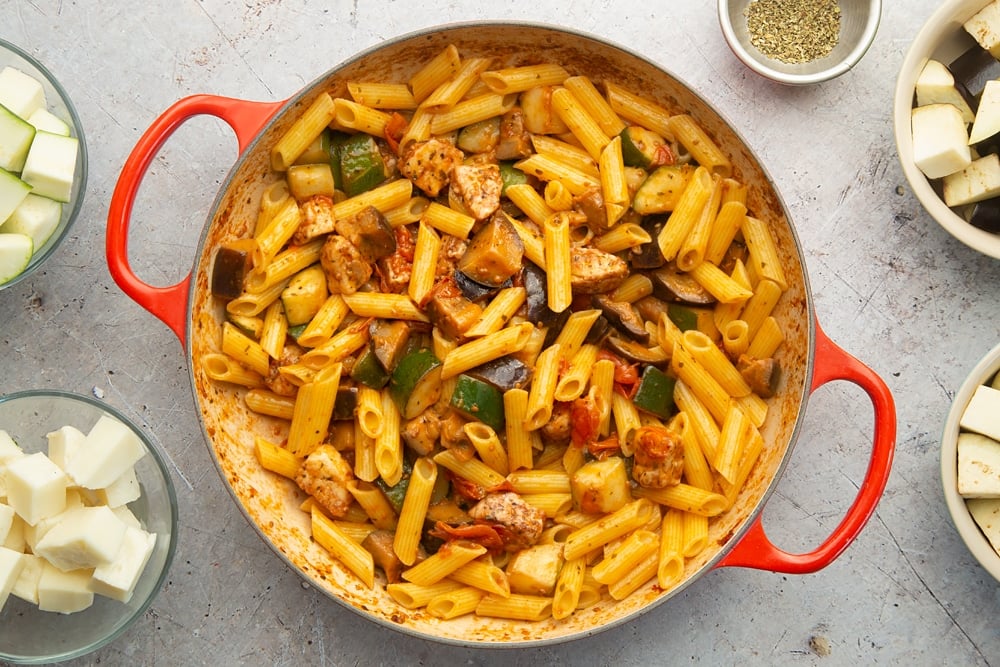 Stir in drained, cooked pasta to create this delicious halloumi pasta