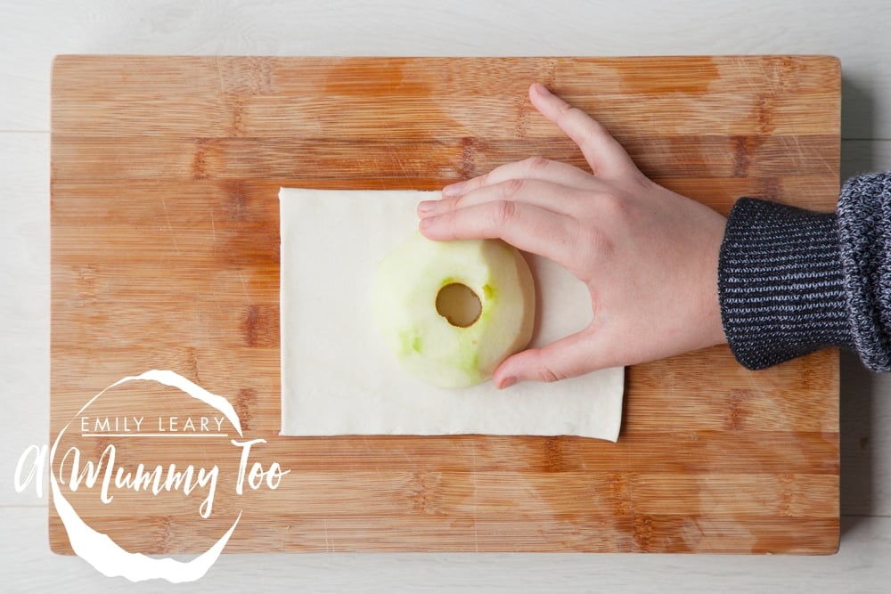 Cored halved apples, ready to assemble