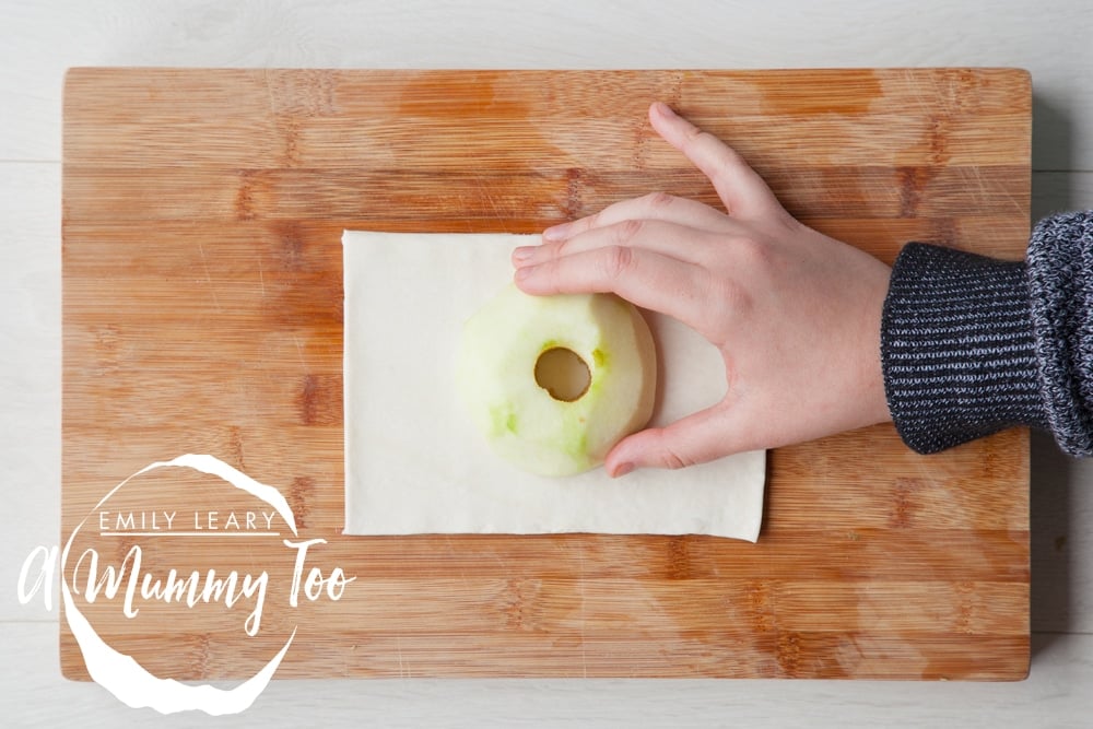 Cored halved apples, ready to assemble