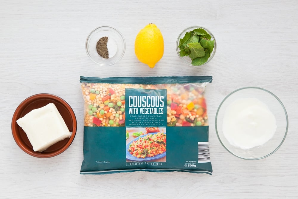 Ingredients to make this delicious grilled halloumi vegetable couscous