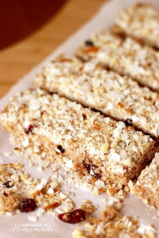 no bake berry coconut almond bars by happiness is homemade