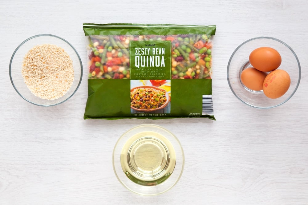 Ingredients for these quinoa patties, including this zesty bean quinoa mix from Iceland