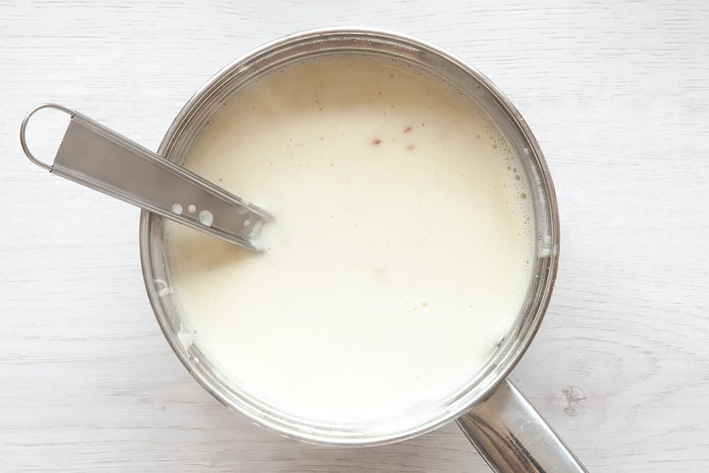 White sauce, for your fish pies, in a saucepan