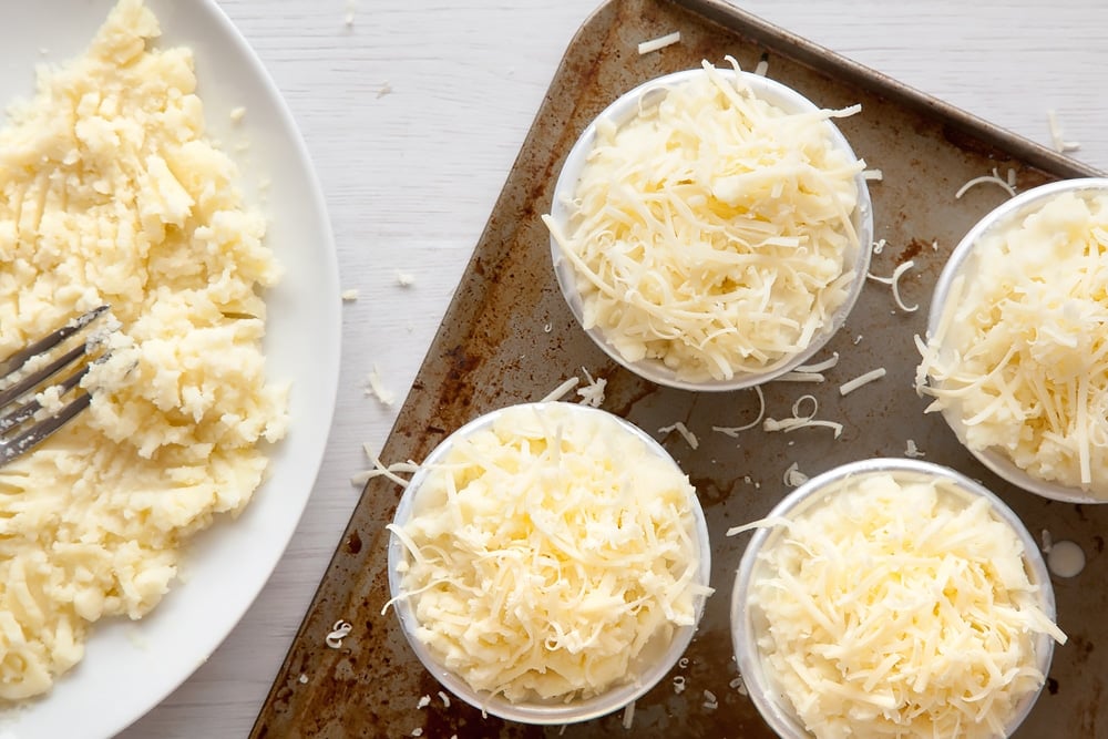 Your mini cheesy fish pies are ready to bake!