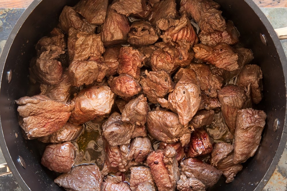 Cook your beef for the beef ragu linguine until thoroughly seared