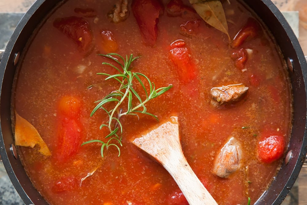 Slow cook your beef ragu for your beef ragu linguine. Being sure to stir it regularly to prevent it sticking to the bottom of the pan.