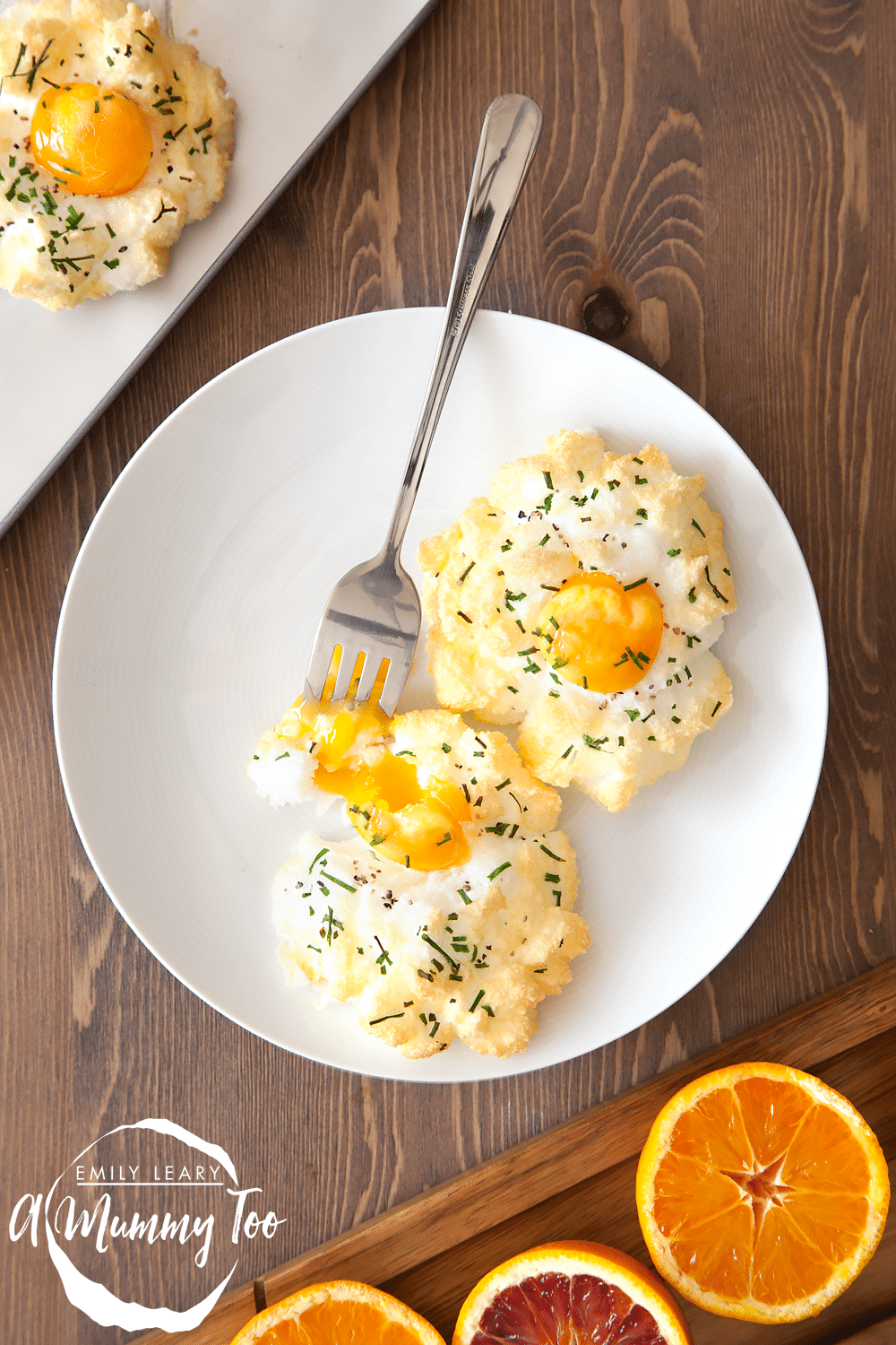 Eggs in Clouds - with a gooey yolk. These are served with a sprinkle of salt and pepper