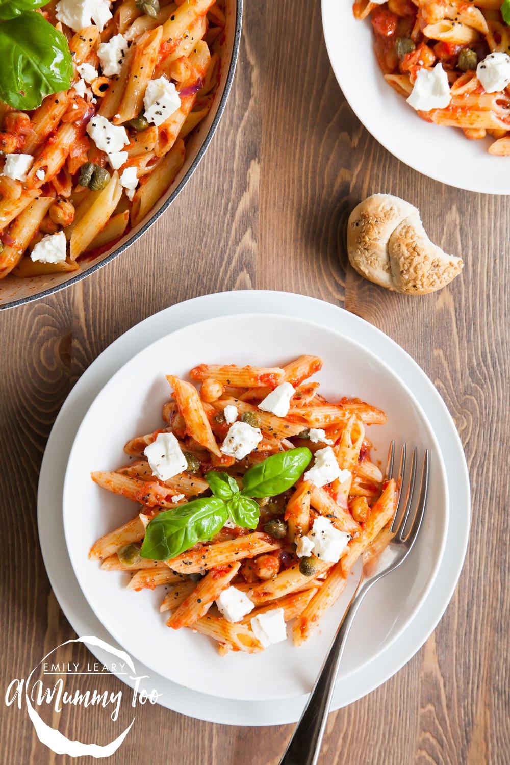 ZING! Try this pretty pasta dish of fresh-tasting tomatoes, protein-rich chickpeas and joyous little bursts of sharp capers. Divine!