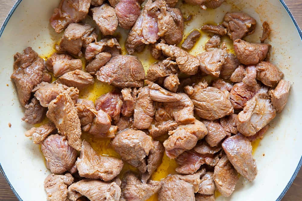 Browning the meat for your lamb casserole