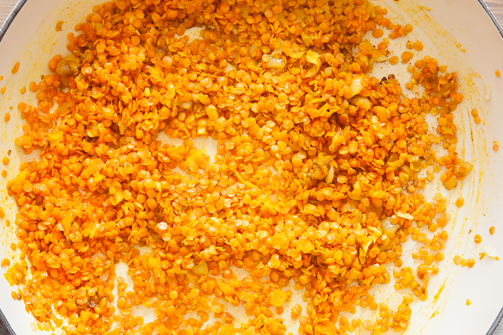 Preparing the lentils to add to your carrot and orange soup