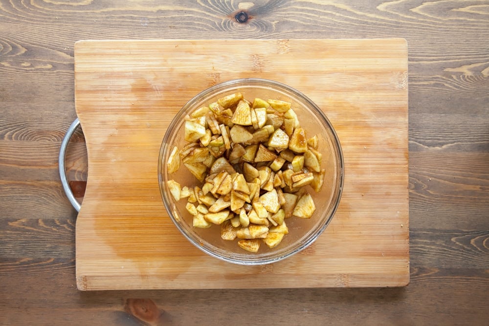 Well mixed apple and granola puff parcel filling