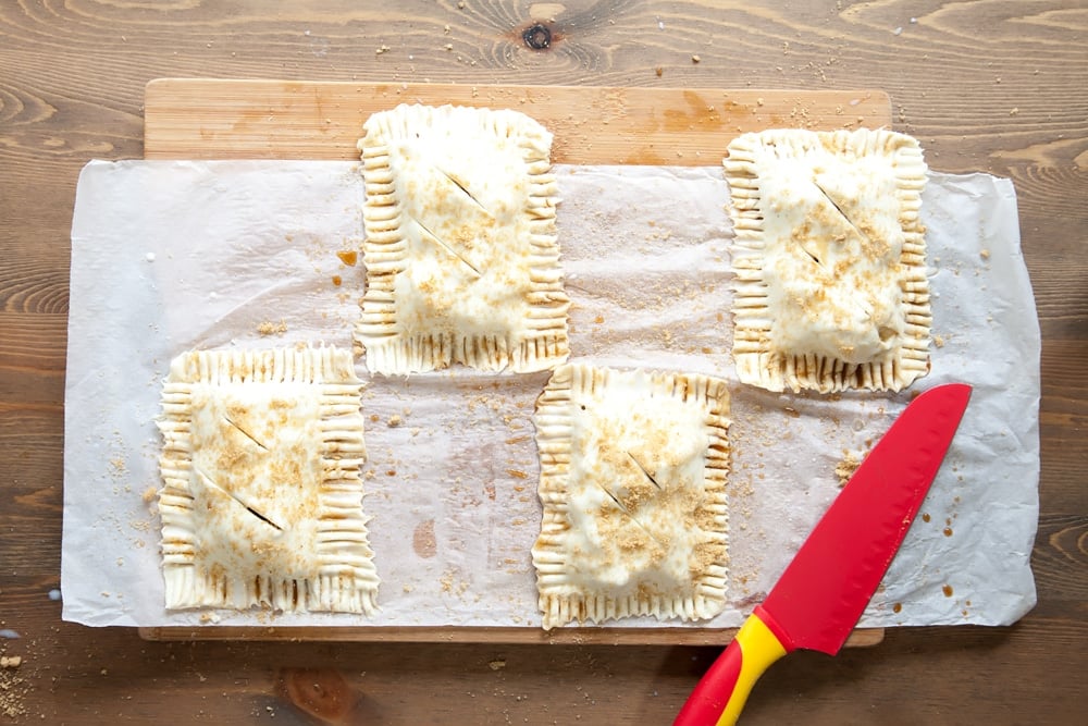 Preparing to bake the apple and granola puff parcels