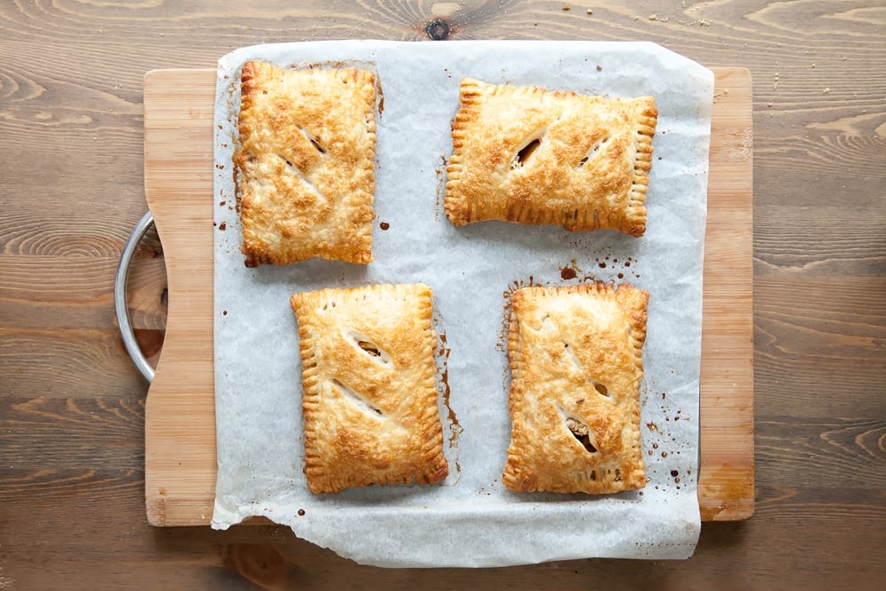 Freshly baked apple and granola puff parcels
