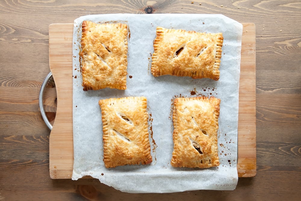 Freshly baked apple and granola puff parcels