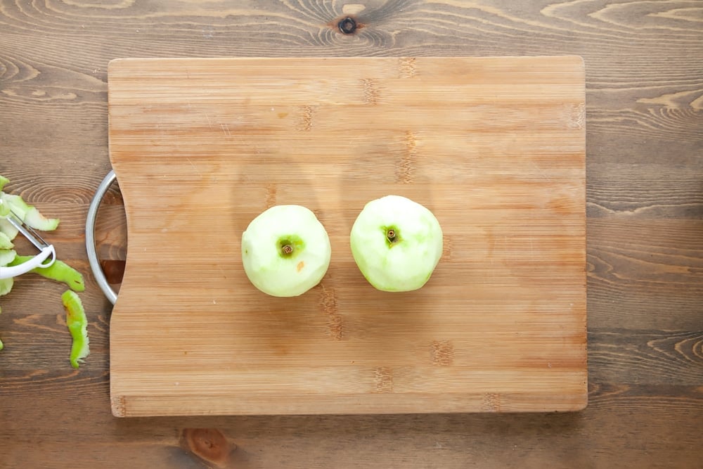 Peeled apples, ready to slice