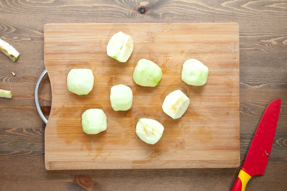 Chopping the apples for the parcel filling