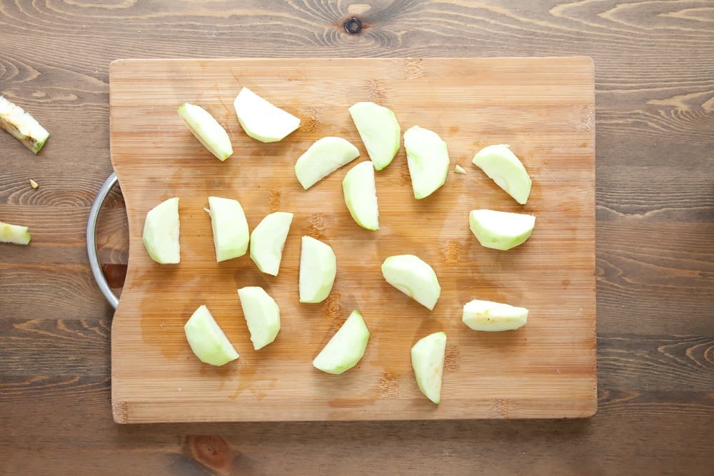 Chopping the apples for the parcel filling