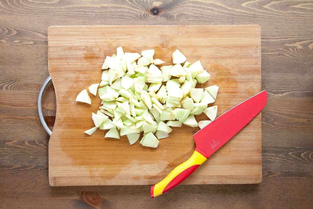 Chopping the apples for the parcel filling