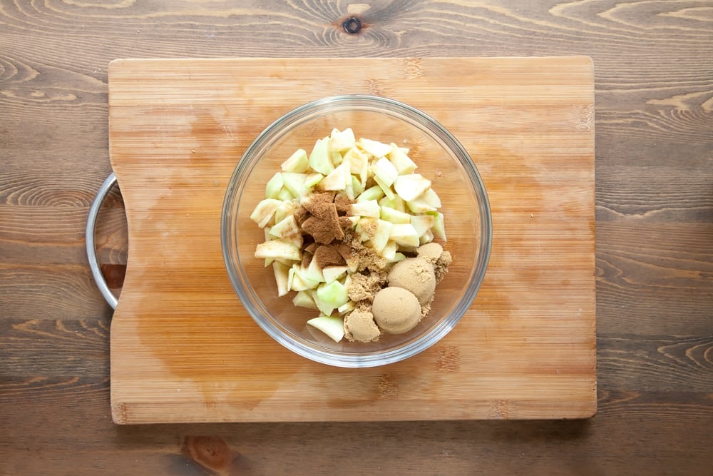 Making the parcel fillings, with apple, cinnamon and brown sugar