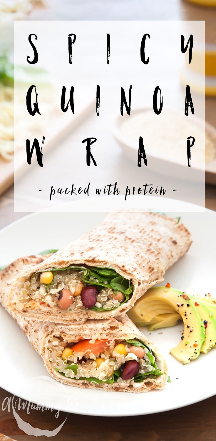 This spicy quinoa and bean protein wrap is packed with protein, thanks to the quinoa, mixed beans, spinach and Warburton's wholewheat protein wraps! #recipe #wrap #quinoa