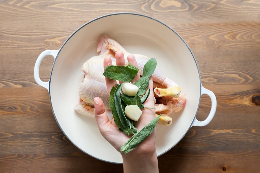 Stuffing the chicken ready to be roasted