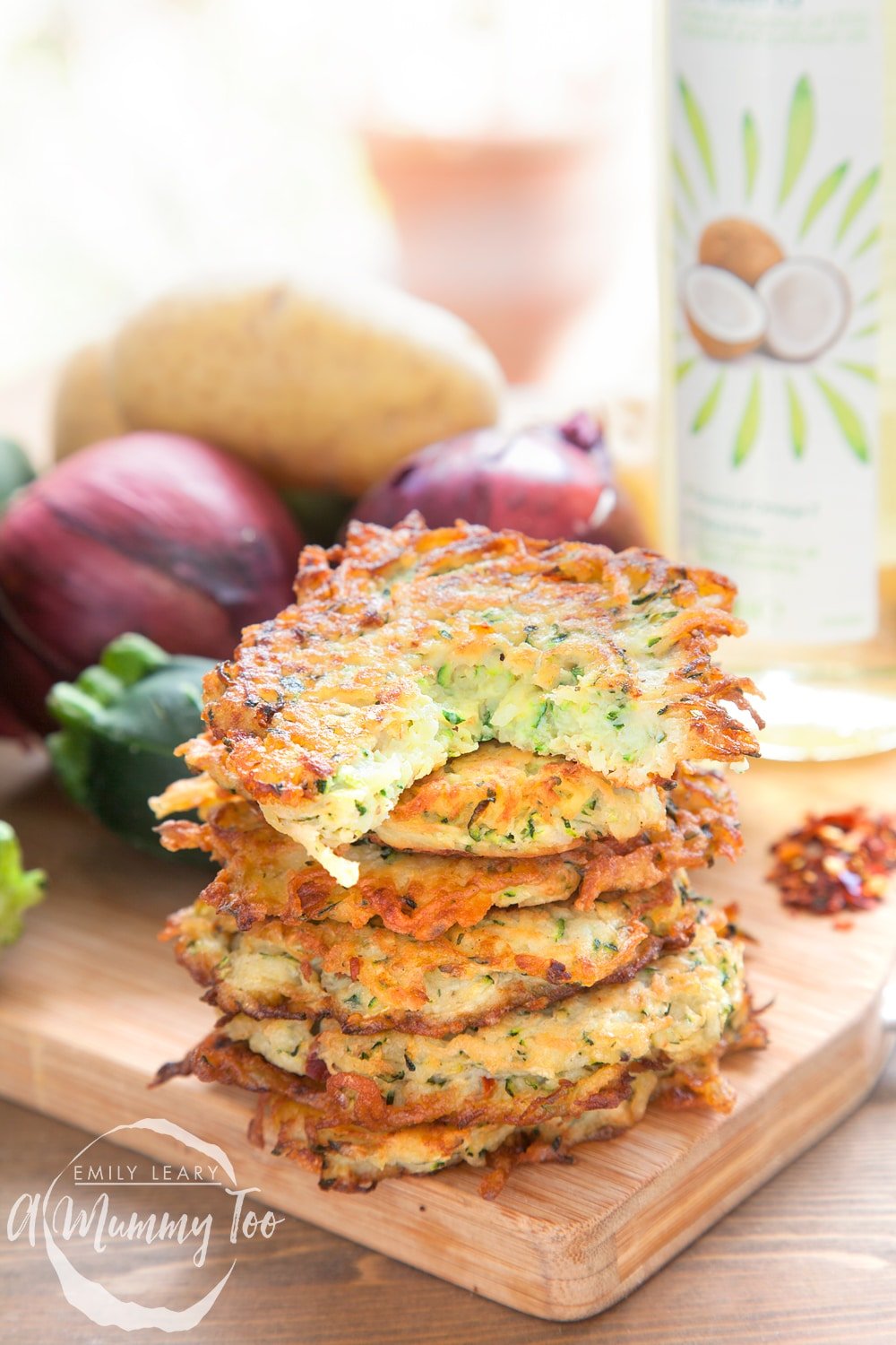 Serve your spicy courgette latkes in a tower and enjoy!