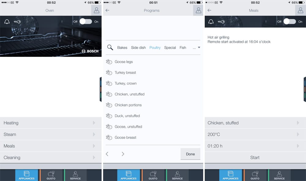 Bosch's HomeConnect app for controlling the oven remotely