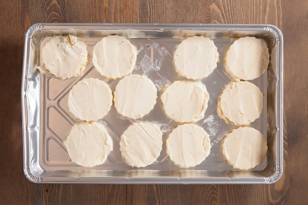 Ice cream sandwich fillings, ready to return to the freezer while the cookies bake