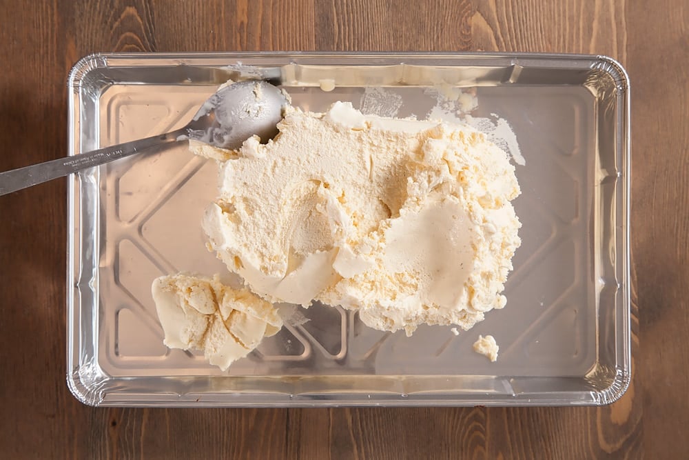 Spoon ice cream into a tray in the first step of this recipe