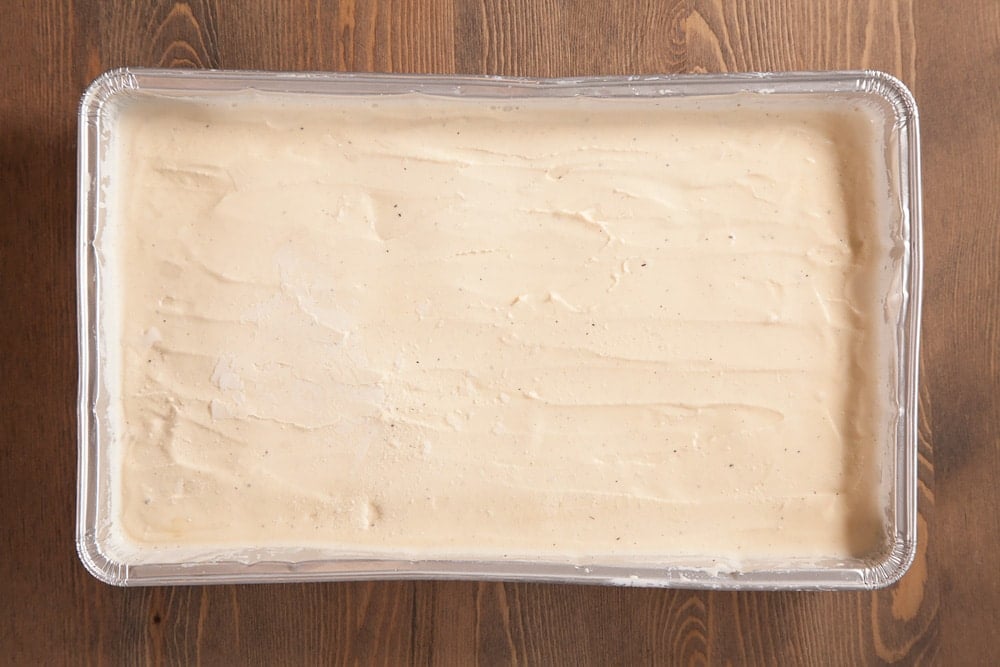 Layer of ice cream, ready to cut out to make the ice cream sandwich filling