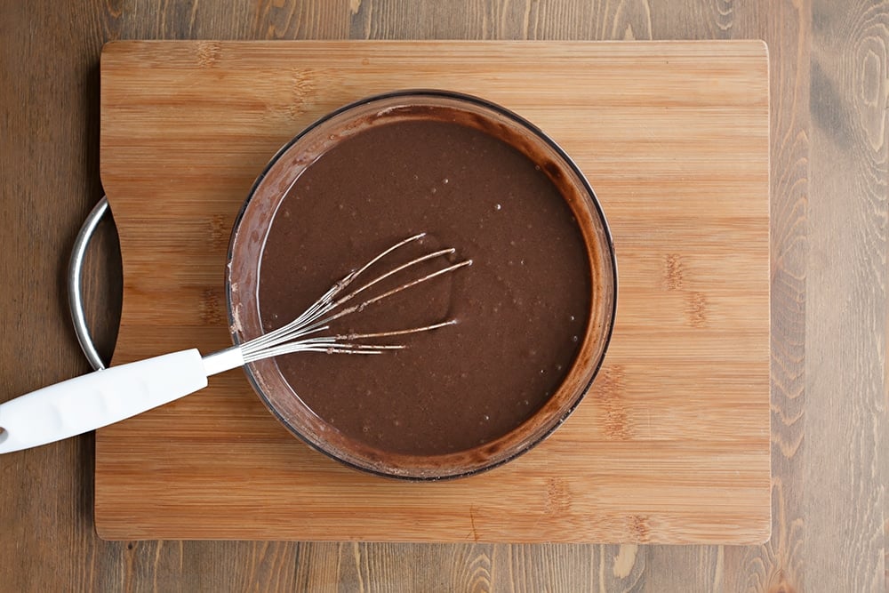 Whisk the pancake mix together until it's almost smooth