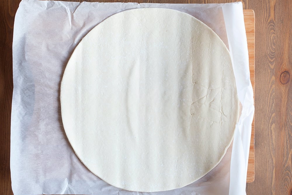 The Jus Rol gluten-free puff pastry, rolled out ready to make the tart base