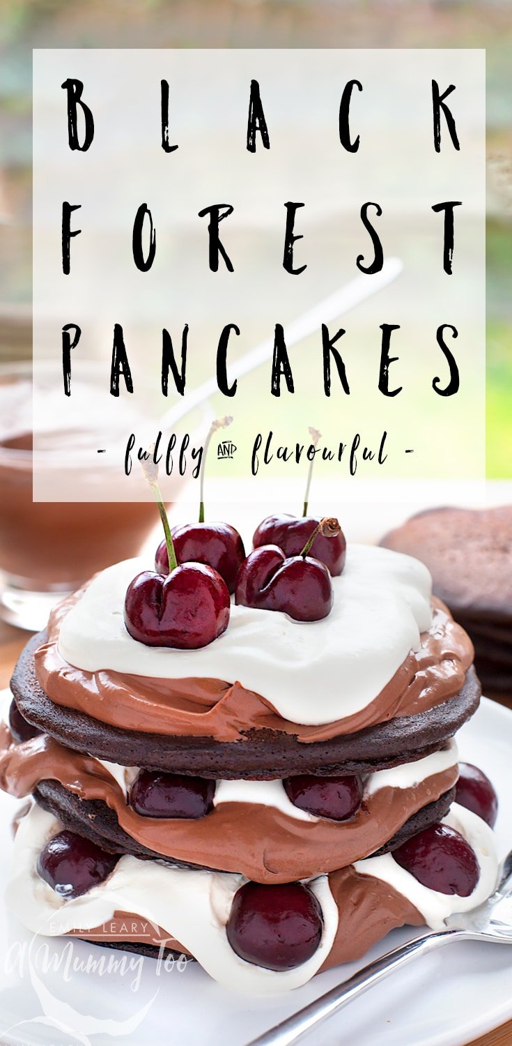 Ultra-decadent black forest pancake stack, using Betty Crocker Gluten Free Devil’s Food Cake mix - a fluffly, flavourful and decadent dessert that's gluten free! #recipe #glutenfree #pancakes