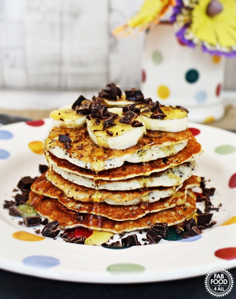 Gluten Free Chocolate Chip Pancakes by fab food 4 all